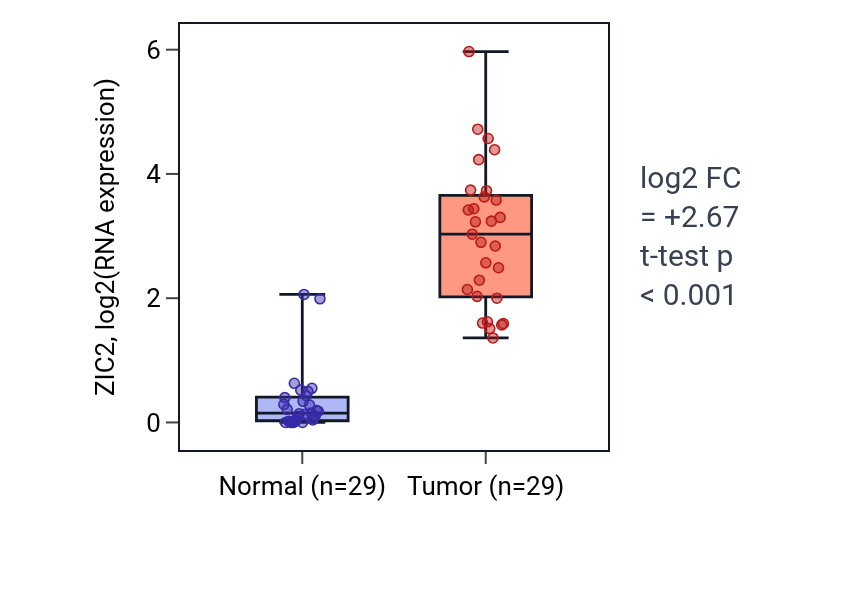 Tumor-vs-normal expression box plot for ZIC2 in HNSC.