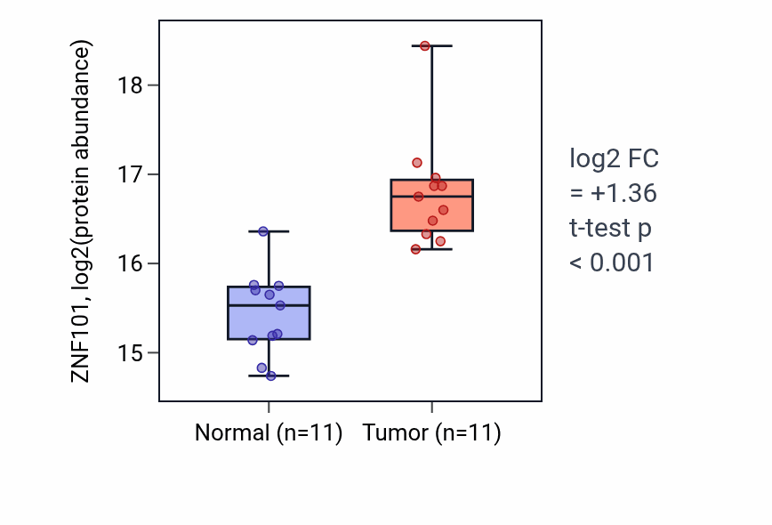 Tumor-vs-normal mass-spec protein box plot for ZNF101 in LSCC.