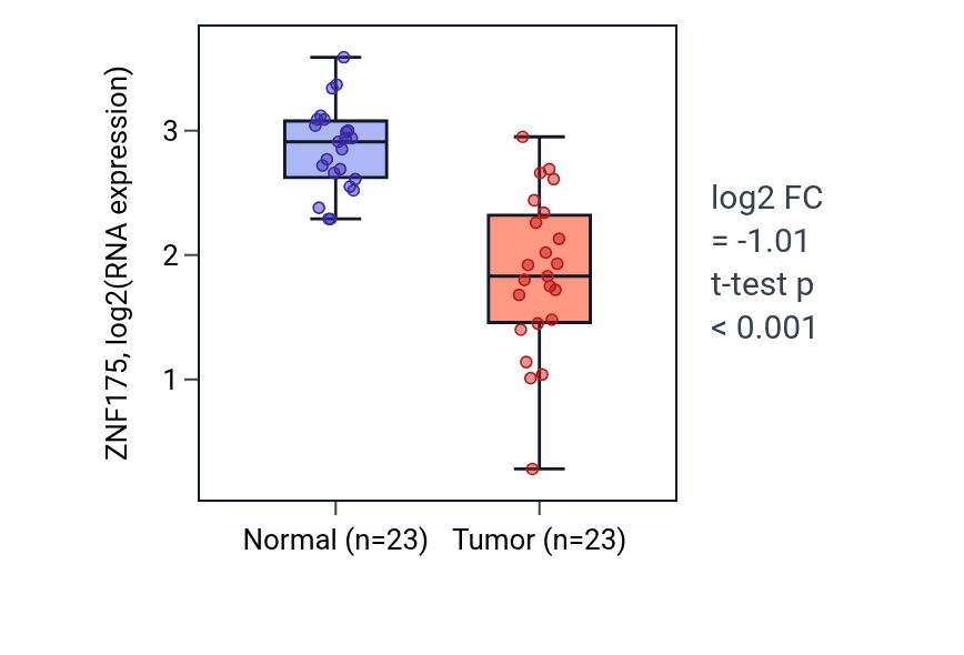 Tumor-vs-normal expression box plot for ZNF175 RNA in UCEC.