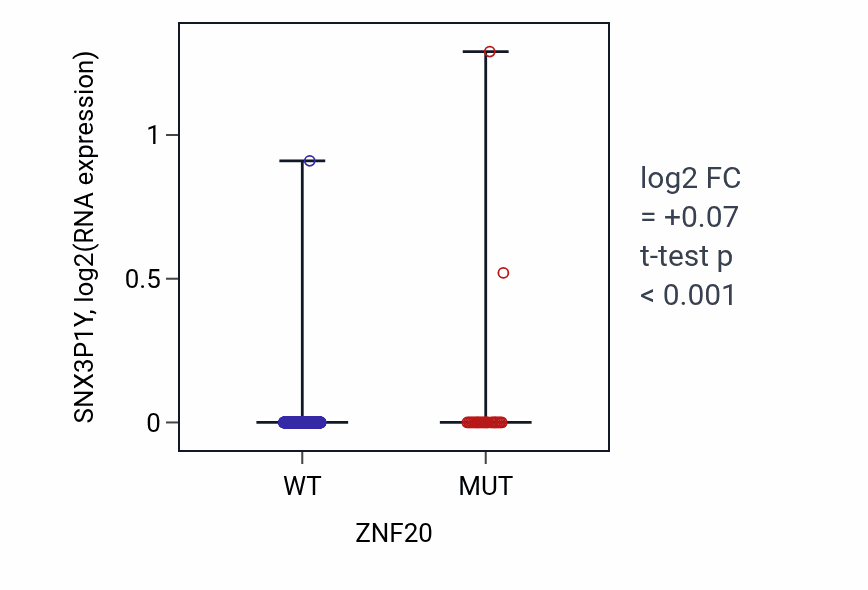 Box plot of SNX3P1Y in ZNF20-low vs ZNF20-high samples in UCEC.