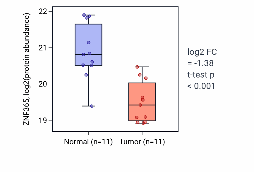 Tumor-vs-normal mass-spec protein box plot for ZNF365 in CCRCC.