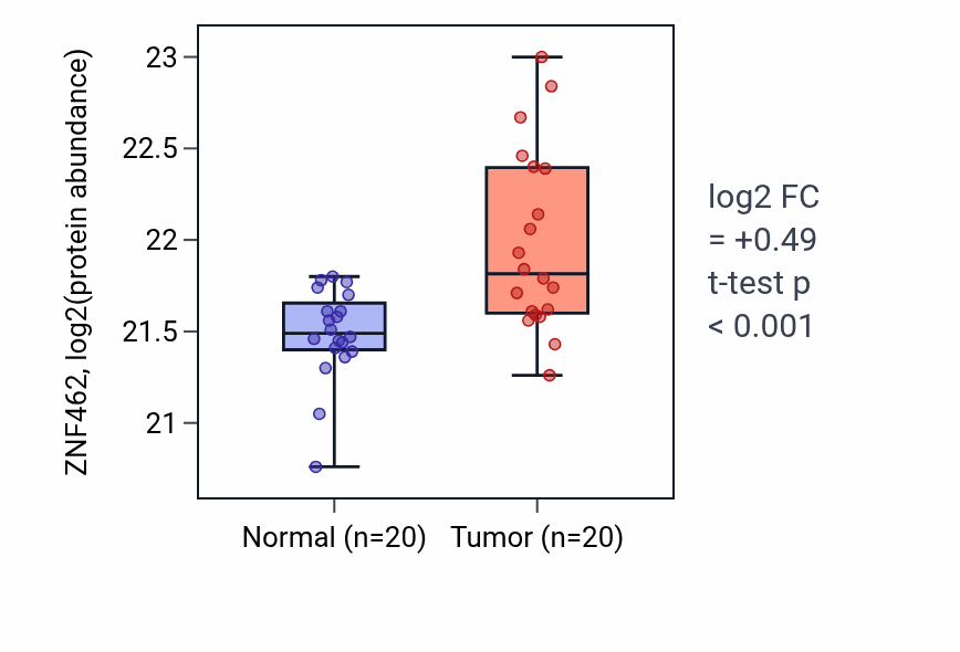 Tumor-vs-normal mass-spec protein box plot for ZNF462 in LSCC.