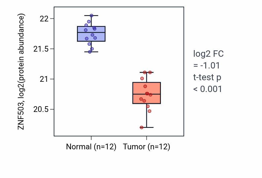Tumor-vs-normal mass-spec protein box plot for ZNF503 in CCRCC.