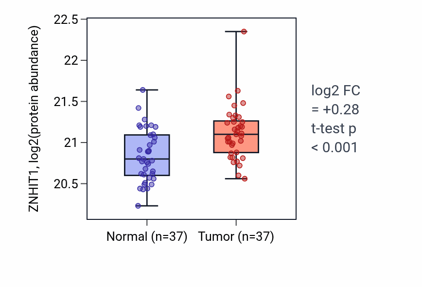 Tumor-vs-normal mass-spec protein box plot for ZNHIT1 in HNSC.