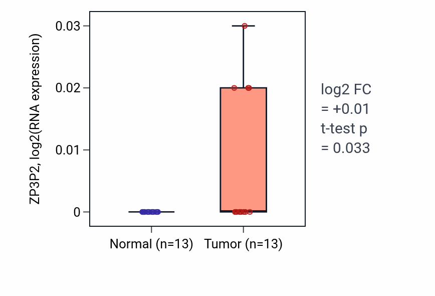 Tumor-vs-normal expression box plot for ZP3P2 in HNSC.