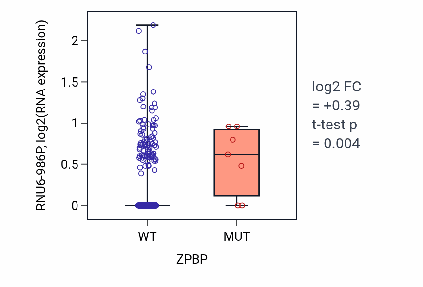 Box plot of RNU6-986P in ZPBP-low vs ZPBP-high samples in LUSC.