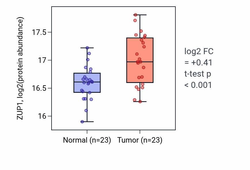 Tumor-vs-normal mass-spec protein box plot for ZUP1 in LSCC.