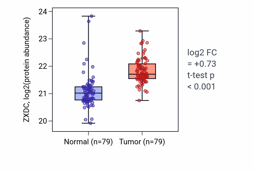 Tumor-vs-normal mass-spec protein box plot for ZXDC in LSCC.