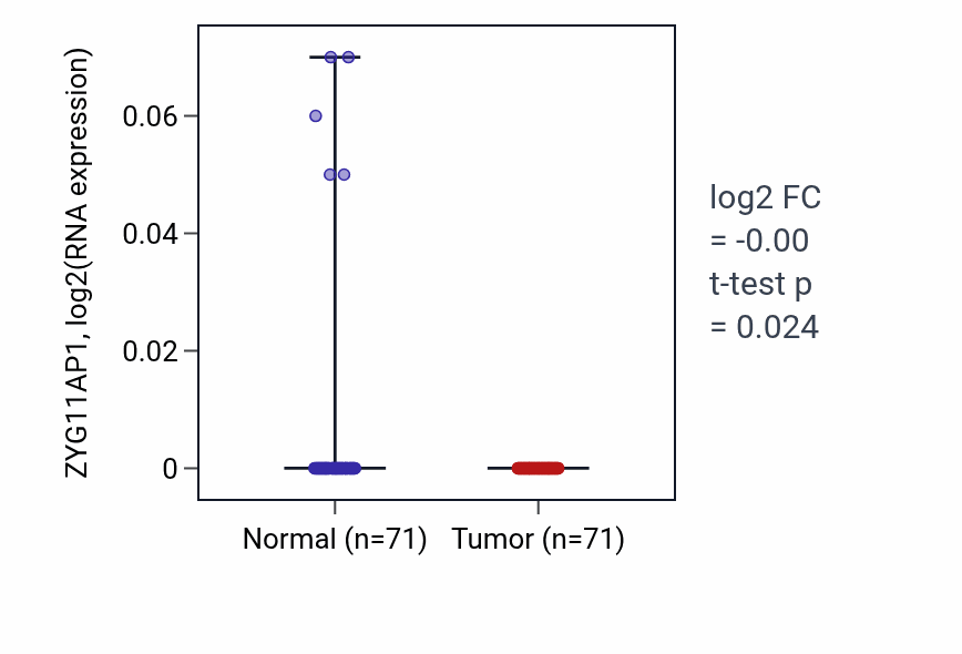 Tumor-vs-normal expression box plot for ZYG11AP1 in KIRC.