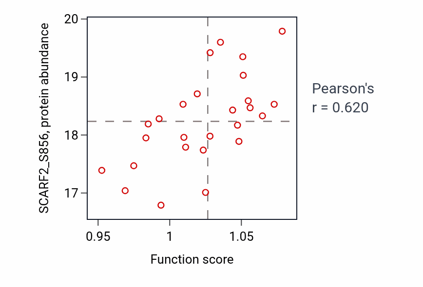 Per-sample scatter of Proteoglycan metabolic process activity vs SCARF2_S856 in OV.