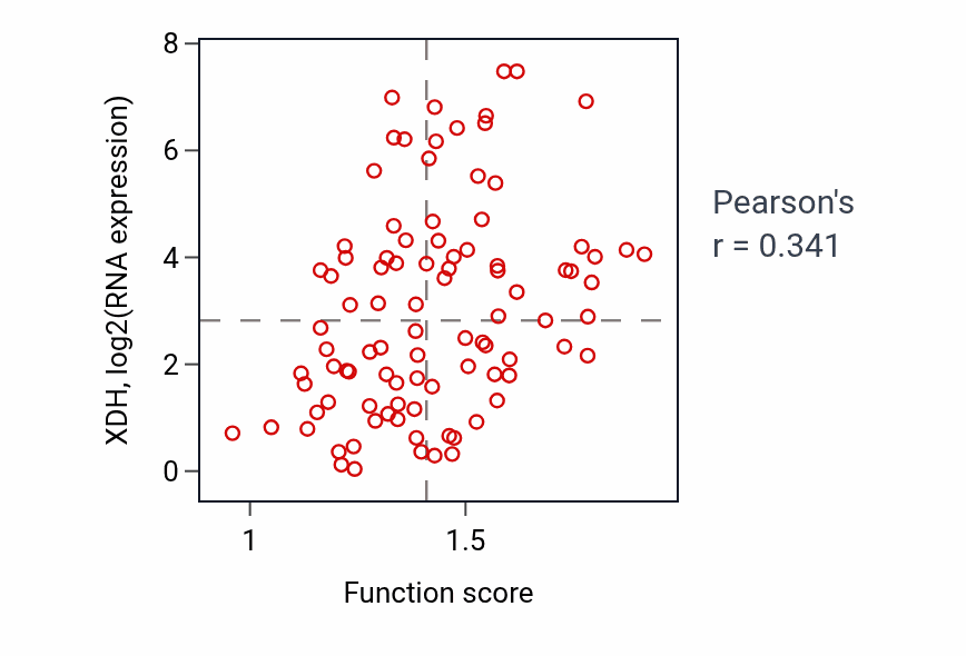Per-sample scatter of AMP catabolic process activity vs XDH in UCEC.