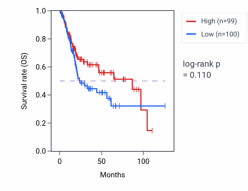 Kaplan&ndash;Meier survival curve for Biogenic amine metabolic process pathway activity in BLCA: high vs low activity groups.