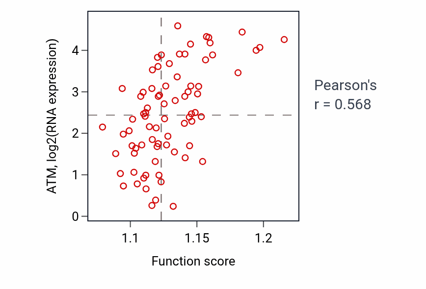 Per-sample scatter of Protein export from nucleus activity vs ATM in UVM.