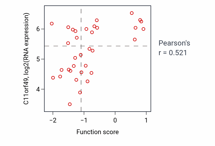 Per-sample scatter of Xenobiotic transmembrane transport activity vs C11orf49 in LUNG_SCLC.