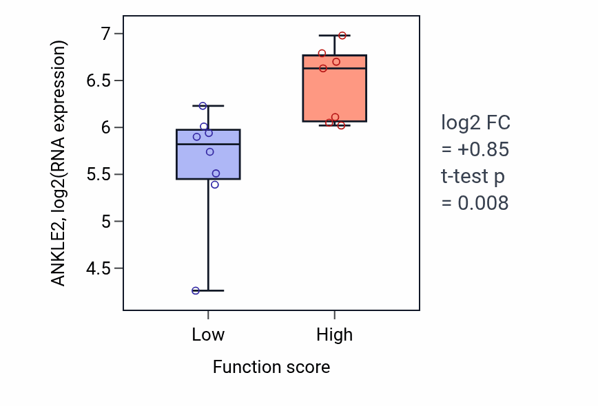 Box plot of ANKLE2 in Substrate-dependent cell migration-low vs -high samples in BONE.