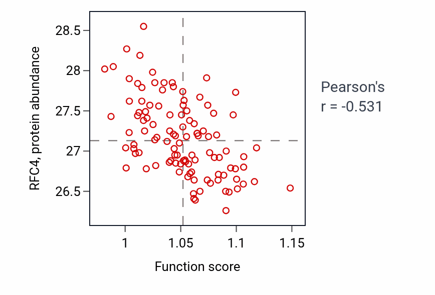 Per-sample scatter of Regulation of muscle contraction activity vs RFC4 in LSCC.