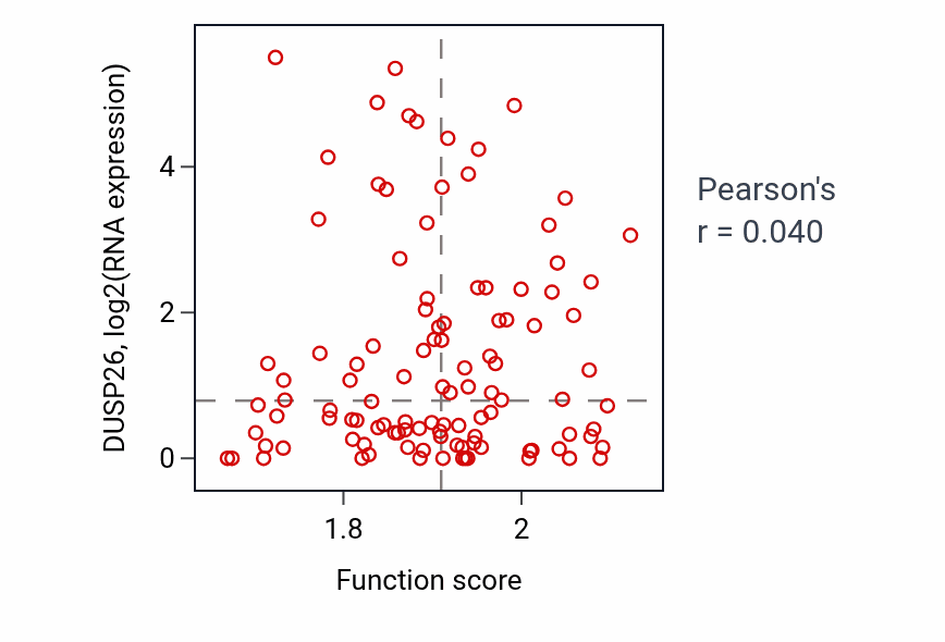 Per-sample scatter of Tubulin complex assembly activity vs DUSP26 in HNSC.