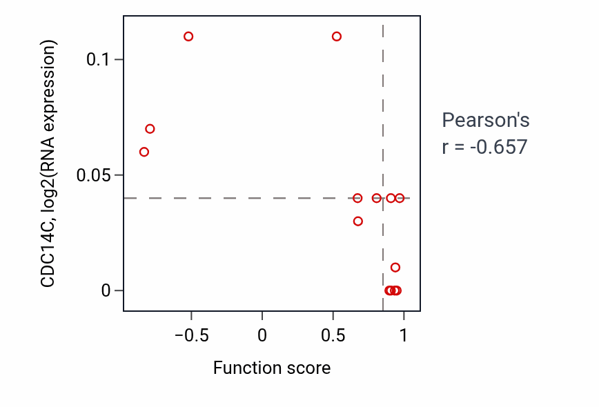 Per-sample scatter of Protein catabolic process in the vacuole activity vs CDC14C in URINARY_TRACT.