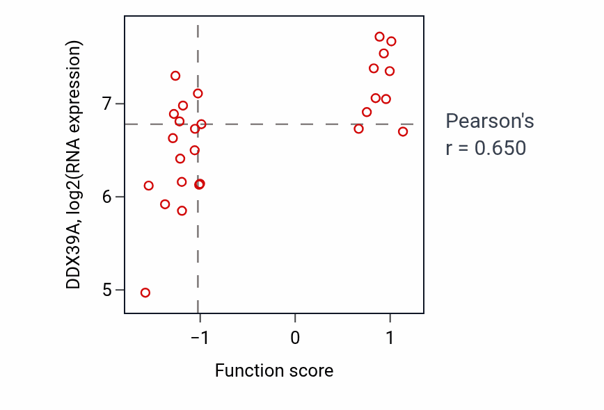 Per-sample scatter of Mitotic chromosome condensation activity vs DDX39A in PANCREAS.