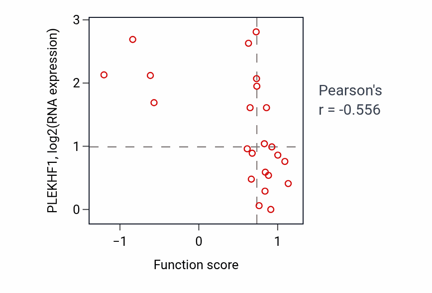 Per-sample scatter of Homologous chromosome pairing at meiosis activity vs PLEKHF1 in LARGE_INTESTINE.