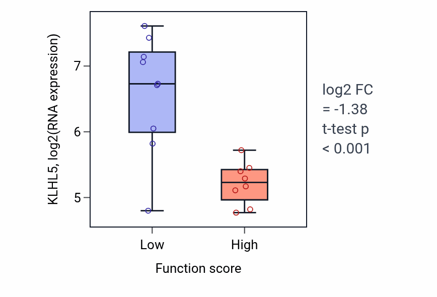 Box plot of KLHL5 in Nitric oxide mediated signal transduction-low vs -high samples in LIVER.