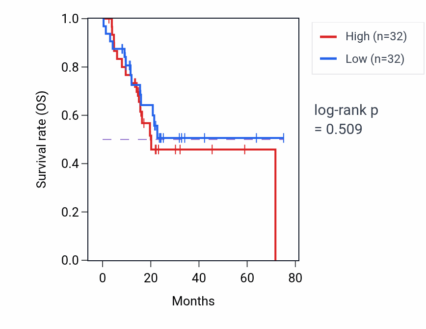 Kaplan&ndash;Meier survival curve for Tripartite regional subdivision pathway activity in PAAD: high vs low activity groups.