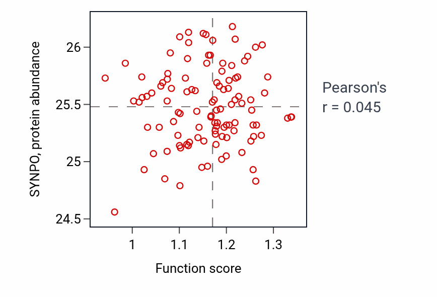 Per-sample scatter of Regulation of synaptic assembly at neuromuscular junction activity vs SYNPO in LSCC.