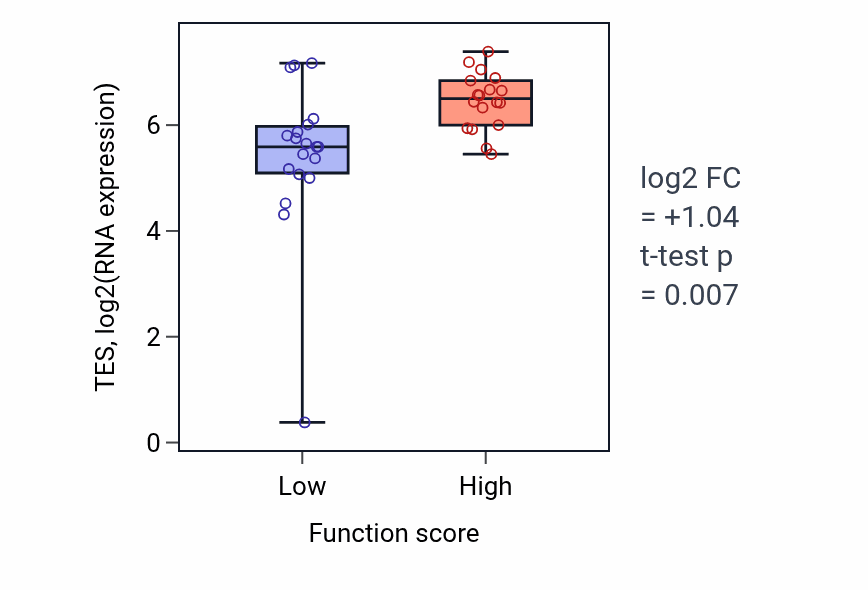 Box plot of TES in Photoreceptor cell morphogenesis-low vs -high samples in LUNG_NSCLC_LUAD.