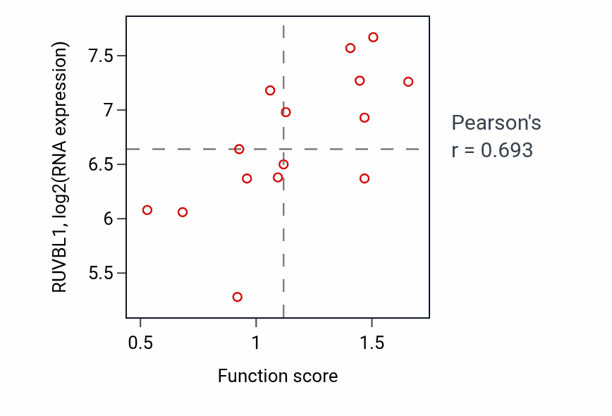 Per-sample scatter of Pyrimidine nucleoside diphosphate metabolic process activity vs RUVBL1 in BONE.
