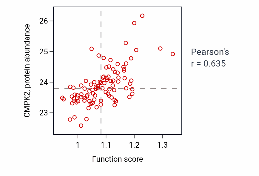 Per-sample scatter of Pyrimidine nucleoside diphosphate biosynthetic process activity vs CMPK2 in GBM.