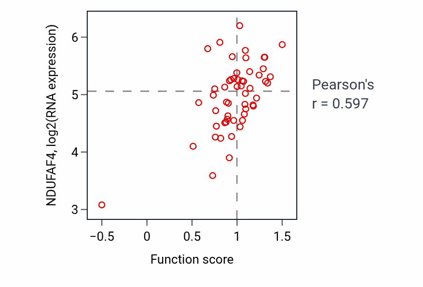 Per-sample scatter of 10-formyltetrahydrofolate metabolic process activity vs NDUFAF4 in LUNG_NSCLC_LUAD.