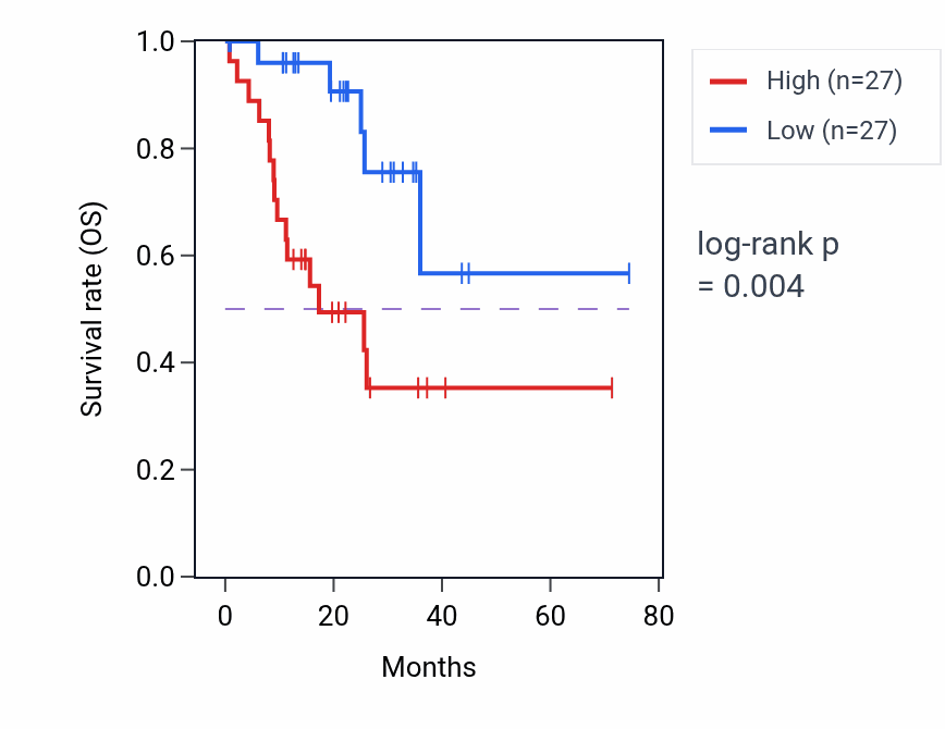 Kaplan&ndash;Meier survival curve for Catechol-containing compound metabolic process pathway activity in STAD: high vs low activity groups.