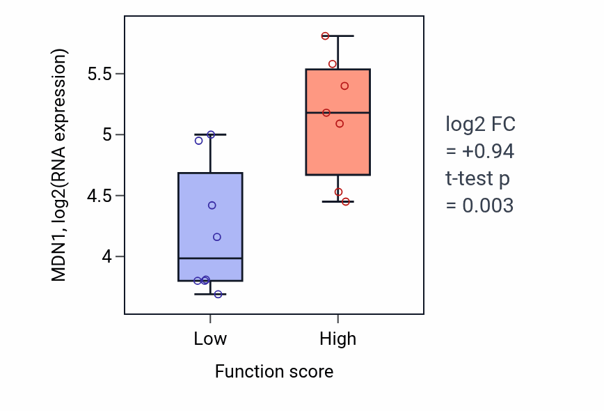 Box plot of MDN1 in Carbohydrate mediated signaling-low vs -high samples in BONE.