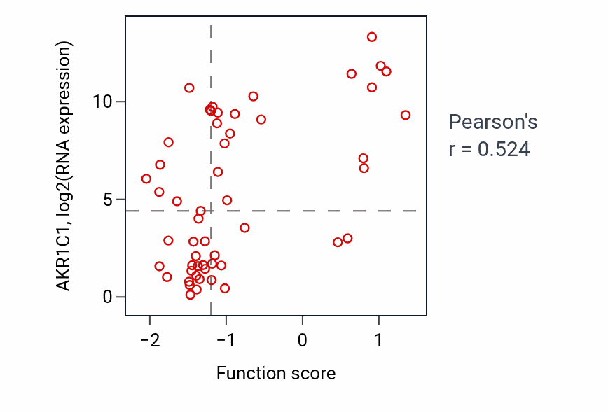 Per-sample scatter of Regulation of ketone biosynthetic process activity vs AKR1C1 in LUNG_NSCLC_LUAD.