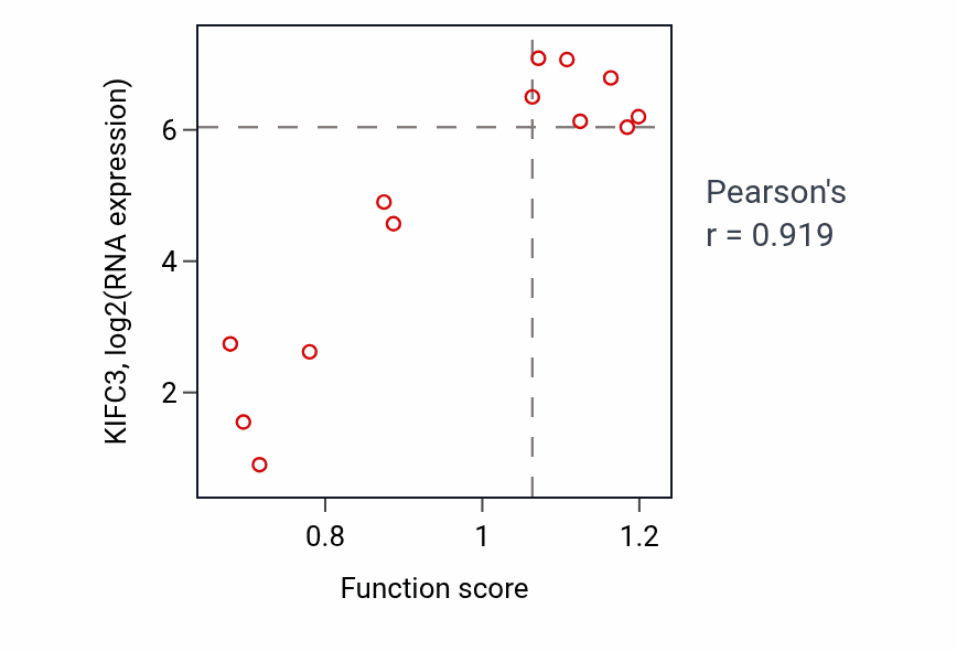 Per-sample scatter of Positive regulation of muscle cell apoptotic process activity vs KIFC3 in LUNG_NSCLC_LUSC.