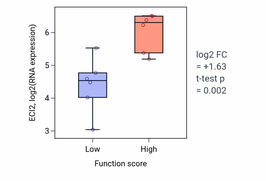 Box plot of ECI2 in Negative regulation of lipid storage-low vs -high samples in URINARY_TRACT.