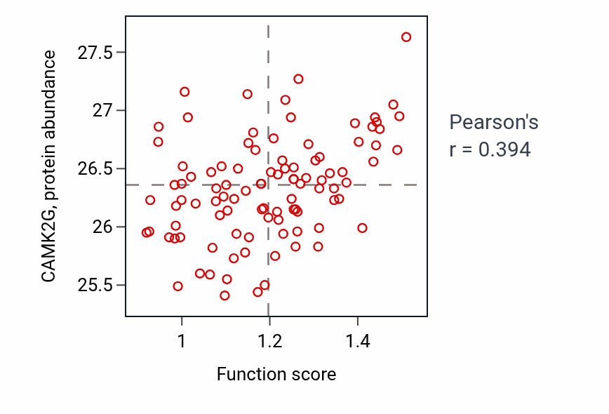 Per-sample scatter of Regulation of skeletal muscle adaptation activity vs CAMK2G in GBM.