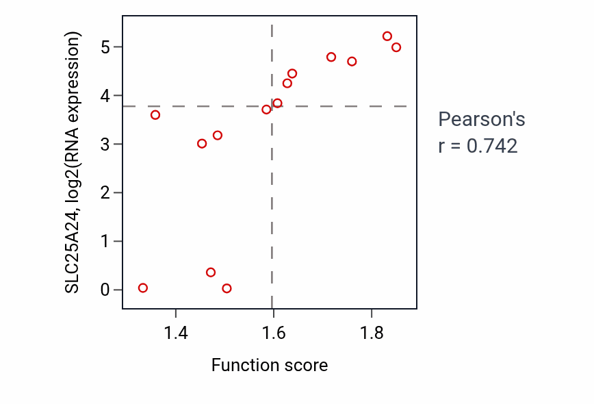 Per-sample scatter of ADP transport activity vs SLC25A24 in LIVER.