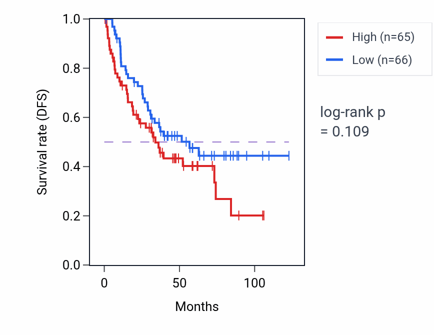 Kaplan&ndash;Meier survival curve for sno(s)RNA metabolic process pathway activity in KIRC: high vs low activity groups.