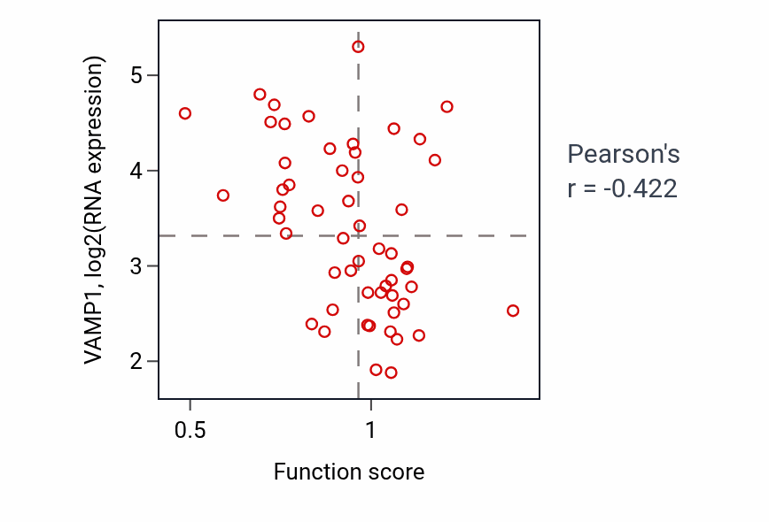 Per-sample scatter of Positive regulation of macroautophagy activity vs VAMP1 in LUNG_NSCLC_LUAD.