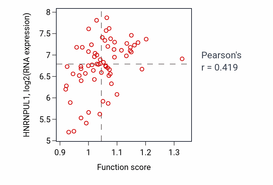 Per-sample scatter of Rac protein signal transduction activity vs HNRNPUL1 in LARGE_INTESTINE.