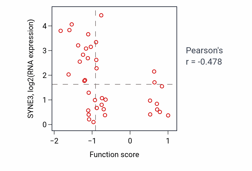 Per-sample scatter of Cytochrome complex assembly activity vs SYNE3 in LUNG_SCLC.
