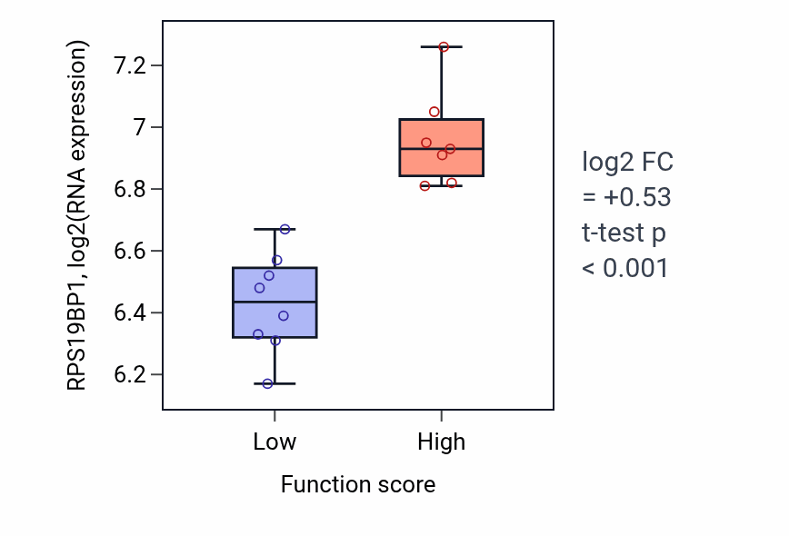 Box plot of RPS19BP1 in Telencephalon development-low vs -high samples in BONE.