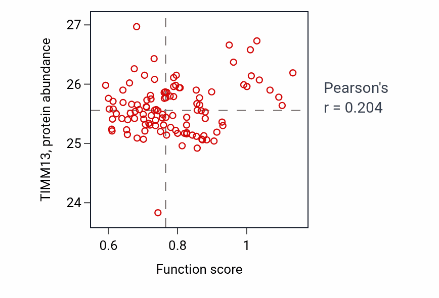 Per-sample scatter of Cerebellar granular layer formation activity vs TIMM13 in LSCC.