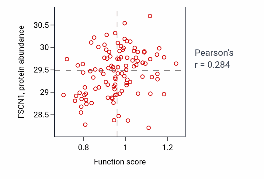 Per-sample scatter of Mammalian oogenesis stage activity vs FSCN1 in HNSC.