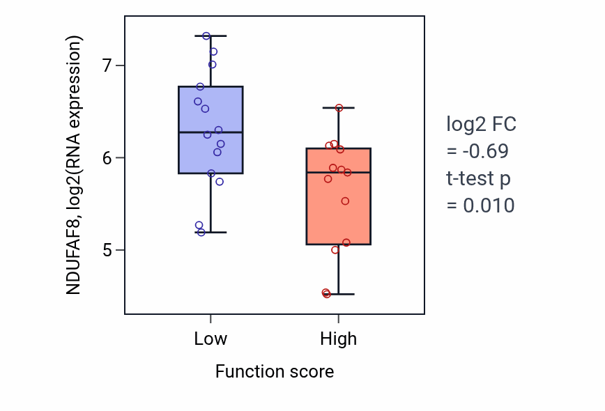 Box plot of NDUFAF8 in Negative regulation of ossification-low vs -high samples in KIDNEY.