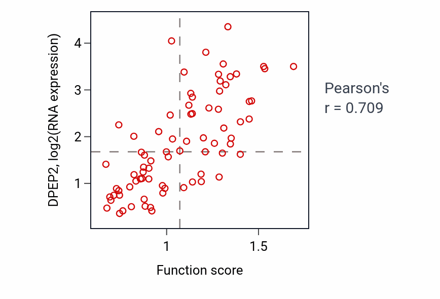 Per-sample scatter of Collagen catabolic process activity vs DPEP2 in SCLC.