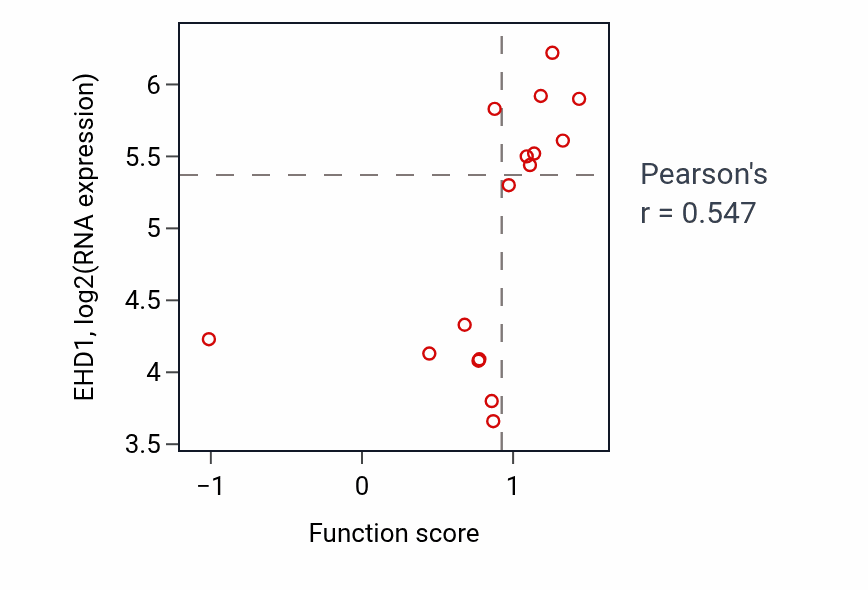 Per-sample scatter of Ruffle organization activity vs EHD1 in SOFT_TISSUE.