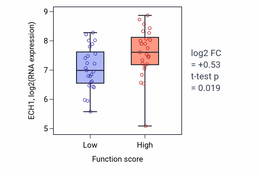 Box plot of ECH1 in Negative regulation of actin filament bundle assembly-low vs -high samples in CNS.