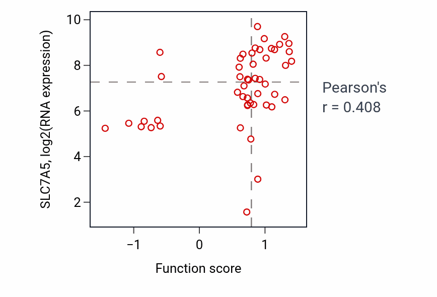 Per-sample scatter of Positive regulation of interleukin-4 production activity vs SLC7A5 in LUNG_NSCLC_LUAD.